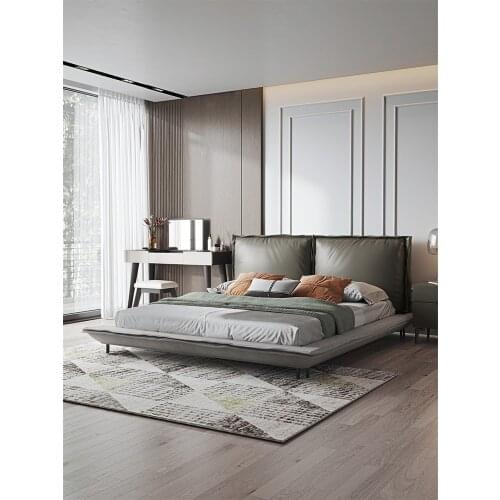 Nordic bed with soft bag bed modern simple Italian minimalist 1.8m bedroom furniture double bed master bedroom leather bed