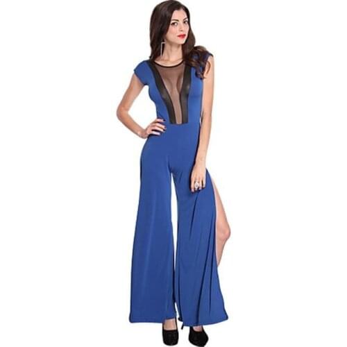 Sexy Jumpsuits 3S5023 Hot Sale Mesh Cut Out Side Slits Jumper Outfit Fashion Sexy Party Evening Jumpsuit