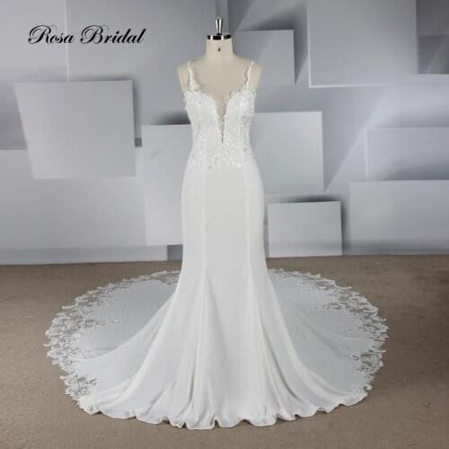 Rosabridal mermaid wedding dress Modern style V-neckline backless bridal gown