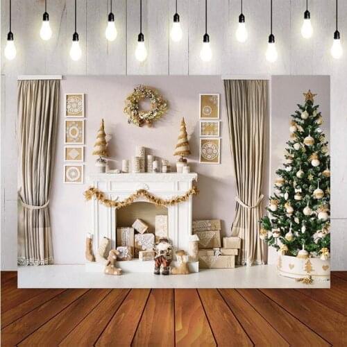 Vinyl Photography Backdrop Christmas trees Backgrounds Fireplace Decor for family chidlren Photocall Backdrop