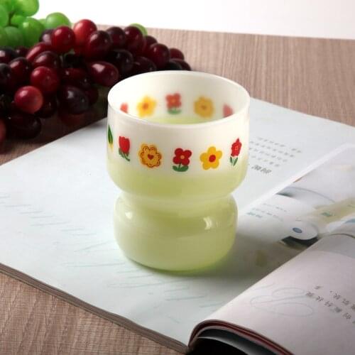 Japanese White Jade Glass Milk Glass Ins Wind Vintage Little Fresh Little Flower Milk Juice Glass Water Cup