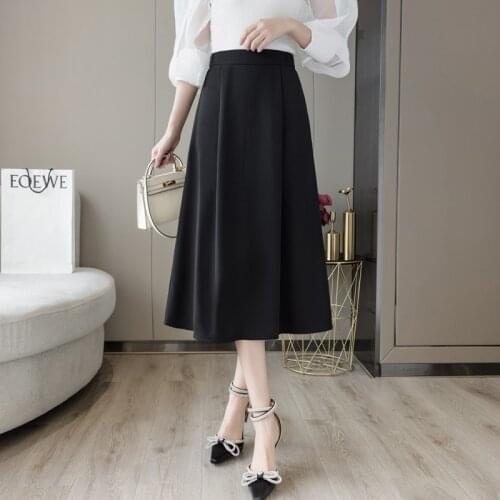 Black Umbrella Skirt Women Summer Elastic Slim A-line Skirt Women High Waist Ladies Skirt Woman