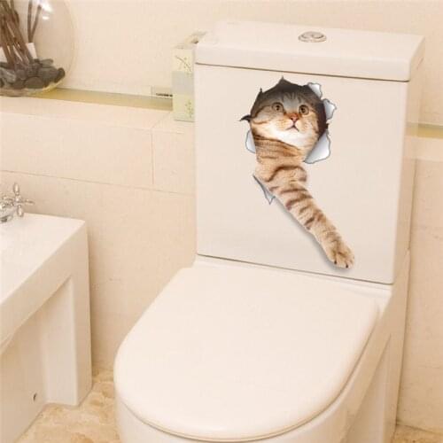 Funny Cat Toilet Stickers For Wc Wash Room Home Decoration Diy Vivid 3d Broken Hole Animal Wall Decals Pvc Wall Mural Art