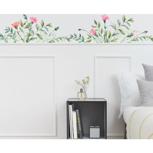 Green leaf safflower wall sticker bedroom living room decorations home mural cupboard diagonal stickers combination wallpaper