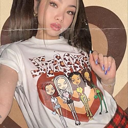 Female T-shirt y2k Vintage T-shirt Street goth T-shirt Harajuku black Women Short Sleeve Tee Tops BRATZ Print Oversized t-shirt