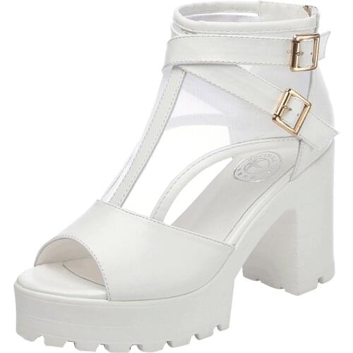 Fish Mouth Mesh WomenS Shoes, Thick Heel High Heels, Fashionable WomenS Sandals