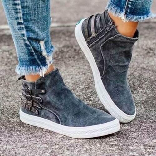 Women boots Autumn Casual Canvas Shoes 2020 Casual Shoes Fashion Female Women Zipper Buckle Flat boots Heel Sneakers