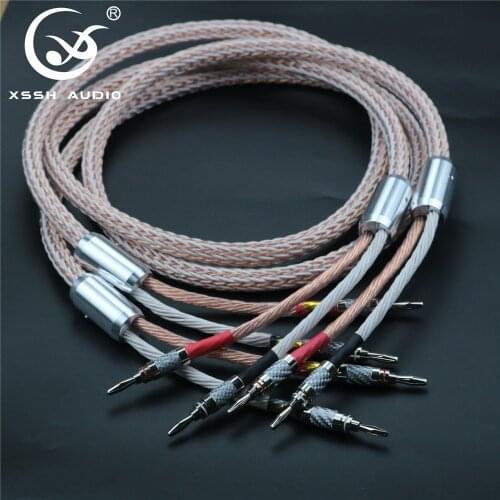 1 pair XSSH audio HIFI carbon fiber Rhodium Plated banana plug to banana plug OFC copper 12TC 24 core speaker cable Cord Wire