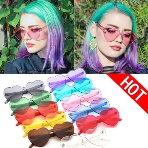 2020Sweet Candy Rimless Frame Tint Clear Lens Colorful Female Sun Glasses Love Heart Shaped Sunglasses Women Gafas De Sol Mujer