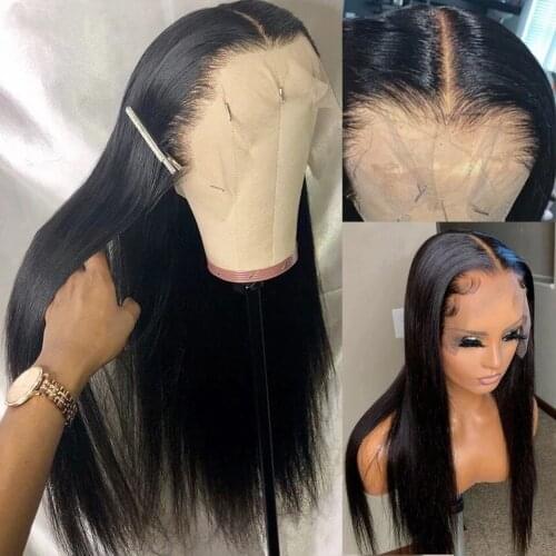 26'' Synthetic Lace Front Wig Long Straight Black Color With Baby Hair Heat Resistant Fiber Middle Part Lace Wig For Black Women
