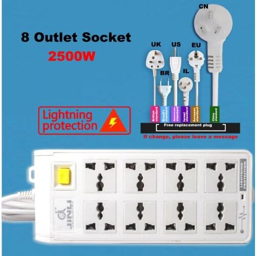 3m 10ft power wire 8 Way EU UK US type power strip with white