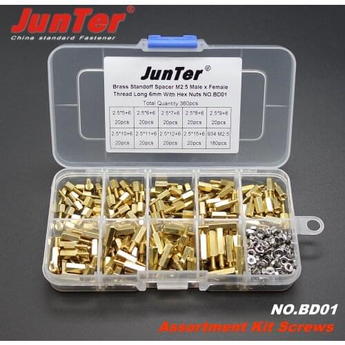 360pcs M2.5 (2.5mm) Brass Standoff Spacer M2.5 Male x Female Thread Long 6mm With Hex Nuts Assortment Kit NO.BD01