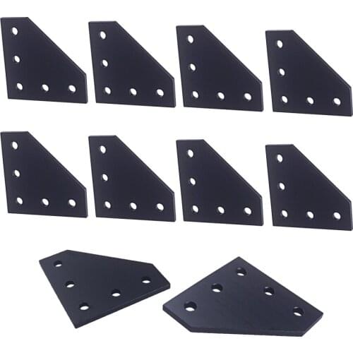 3D Printer 90 Degree 60 x 60 x 4MM L type with 5 Hole Black Joining Plates for CNC 2020 V-slot Aluminum Profiles Pack of 10
