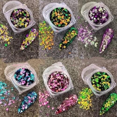 8 Box Holographic Mixed Hexagon Shape Chunky Nail Glitter Sequins Sparkly Flakes Slices Manicure Body/Eye/Face Glitter Make Up