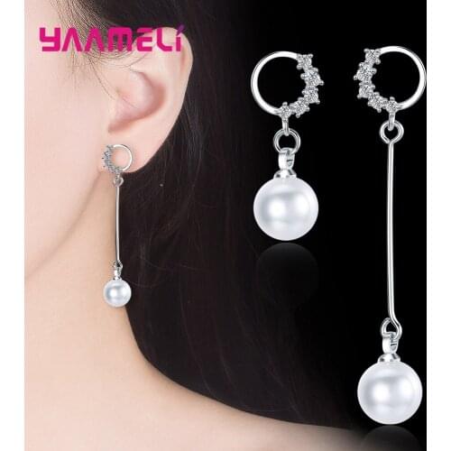 925 Sterling Silver Pearl Wedding Drop Earrings For Women Girls 2021 Trend CZ Cubic Zirconia Fashion Jewelry Wholesale