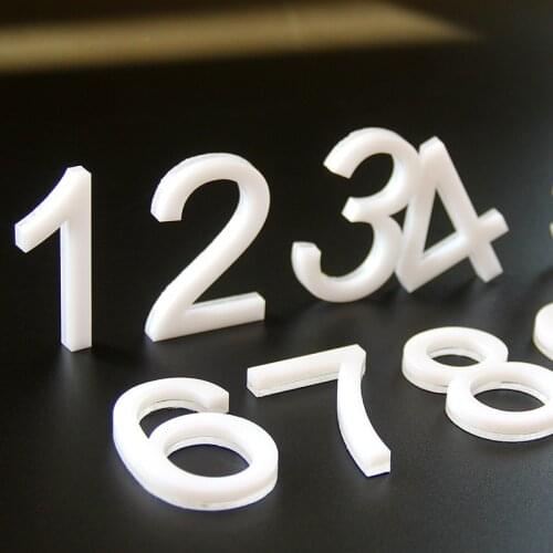 Plexiglass Digit 0-9 5cm High Acrylic Decoration With Back Glue White House Number Sign Mark Table Number DIY Combination