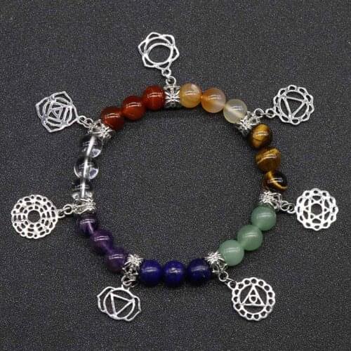 Natural stone beads charm 7 Chakra Reiki Women Bracelets Amethysts yoga Healing Balance Meditation Quartz Bracelets 1pc