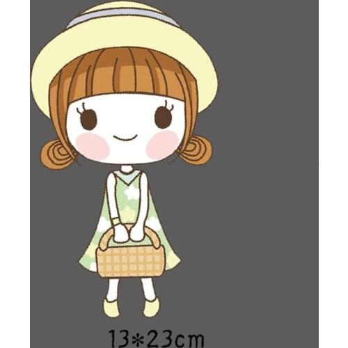 Cartoon Girl Iron On Transfer Applique Summer Style Thermal Heat Transfer Vynil Patches For Clothing Ironing T-shirt Decor
