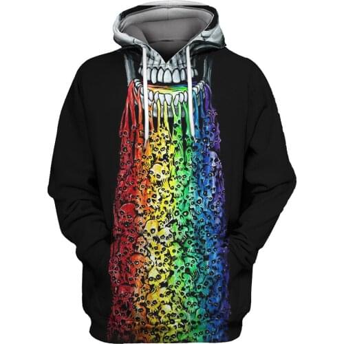Papertiger White Metallic Skull Jet Rainbow Fun Print Fashion 3D Hooded Sweatshirt