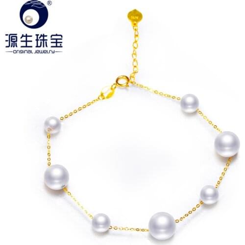 YS Real 18K Gold 4-7mm White Pearl Bracelet Chinese Freshwater Pearl Bracelet Jewelry