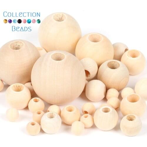 10-40mm 2-50pcs Natural Wooden Big Hole Beads Ball Lead-Free Wood Loose Round Beads For Jewelry Making Bracelet DIY Handmade