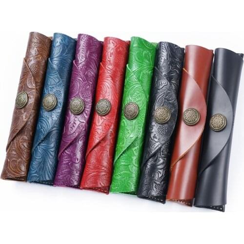 Genuine Leather Roll School Pencil Case for Girl Boy Pencilcase Kawaii Canved Penal Small Cartridge Pen Bag Bullet Fountain Box