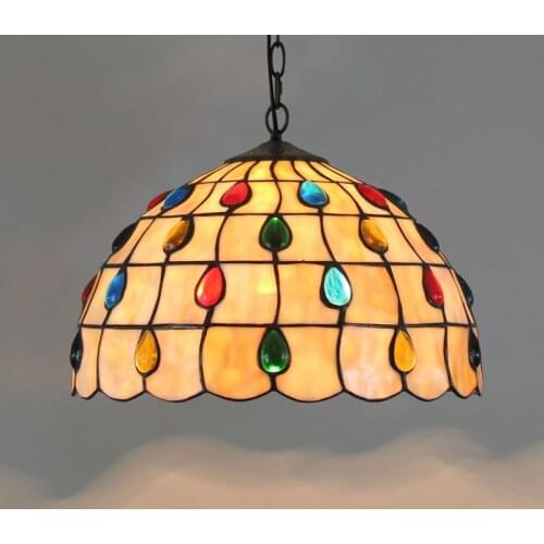 European Retro Tiffany Colorful Glass Chandelier Bar Restaurant Creative Rural Bedroom Porch Balcony Mediterranean Chandelier