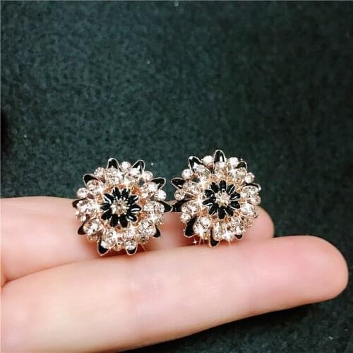 FYUAN Vintage Flower Crystal Stud Earrings for Women Elegant Pearl Geometric Rhinestone Earrings Weddings Jewelry Gifts