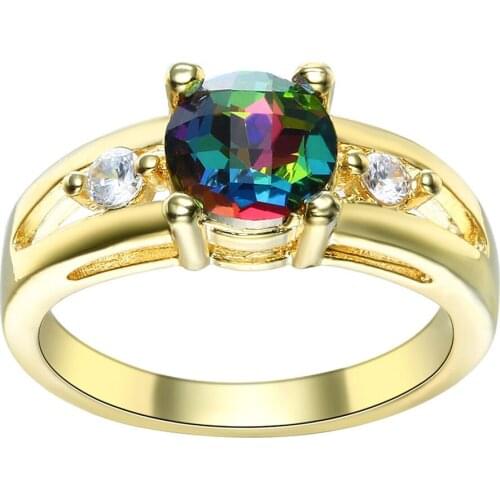 Hainon Gold Color Rainbow Crystal Rings for Women Wedding Gift New Fashion Jewelry Elegant Princess Cubic Zircon Engagement Ring