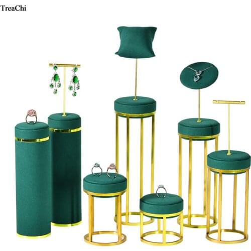 Quality Metal Earring Jewelry Display Stand Green Microfiber Necklace Pendant Jewelry Organizer Stand Counter ShowCase Kit