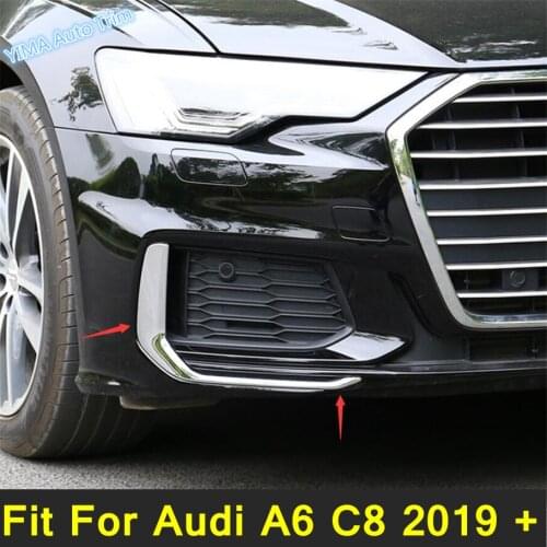 Lapetus Front Face Fog Lights Lamp Cover Eyelid Eyebrow Strip Garnish Streamers Outer Foglight trim For Audi A6 C8 2019 - 2021