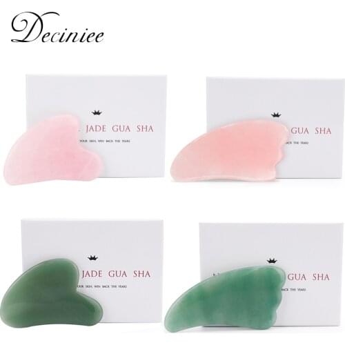 Face Massager Gua sha Scraper Natural Rose Quartz Jade Stone Guasha Board Plate Massage Therapy For Face Neck Body Neck Tools
