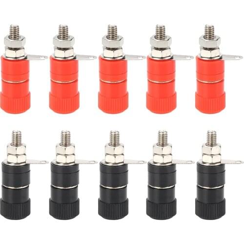 Mayitr 10pcs 4mm Banana Socket Nickel Plated Binding Post Nut Banana Plug Jack Connector Red + Black