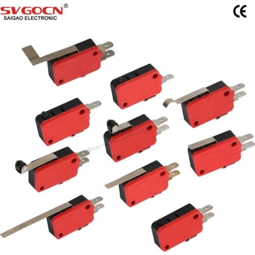 10pcs 3-16A 250VAC Micro Limit Switch NO NC COM 2 3 pins Roller Lever Arc Touch Tact Switch 52mm 28mm 6.3mm SPDT Microswitches