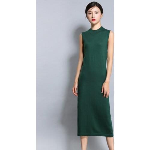 2019 New Style Women Dress Sweater Dresses Casual Green Sleeveless Elegant Winter Dress Spring Long Vest Knit Clothes My NewIn