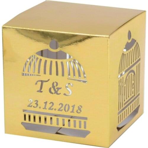 Bird cage style hollow babay shower supplies laser engraved wedding party decoration paper door gift boxes