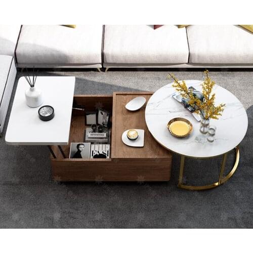 Nordic Marble Storage Tea Table Living Room Simple Modern Small Household High and Low Rise Round Table Multi-function Tea Table