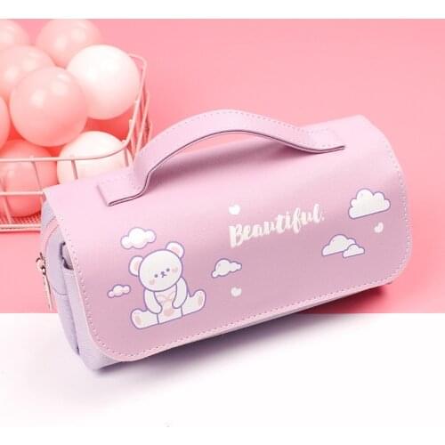 Pencil Bag PU Leather Pen Case Kawaii Large Capacity Pencil Bag Pen Case for School Student Organizer Stationery School Supplies