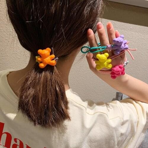 High Quality Fashion Hot Selling Matte Acrylic Bear Hair Band Korean Style High Elastic Hair Rope Women Girls Student Hair Rings