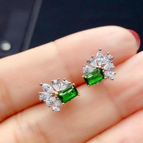 CoLife Jewelry Dazzling Silver Earrings for Daily 3*5mm Natural Emerald Cut Diopside Stud Earrings 925 Silver Gemstone Jewelry