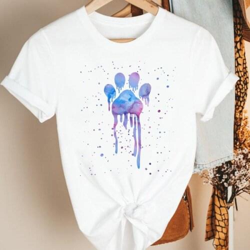 Women Clothes Love Watercolor New Dog Paw 90s Cartoon Summer Short Sleeve Print Fashion Tshirt Female Tee Top Graphic T-shirt