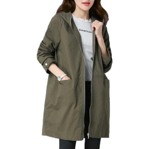 Spring Autumn Women Windbreaker Casual Zippers Long Hooded Ladies Overcoat Korean Large Size Loose Trench Coat With Lined 3XL Q9