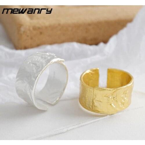 Mewanry 925 Sterling Silver Irregular Wide Open Rings for Women New Fashion Simple Design Trendy Elegant Party Jewelry Gift