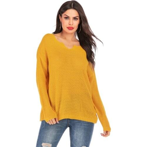 Womens V-neck Long Sleeve Sweater 2019 New Female Pullover Knitwear Loose Jumper Sweaters Winter Clothes Women Plus Size