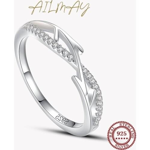 Ailmay Fashion 925 Sterling Silver Tree Branch Finger Rings Clear Zircon Rings for Women Minimalist Fine Jewelry Gifts