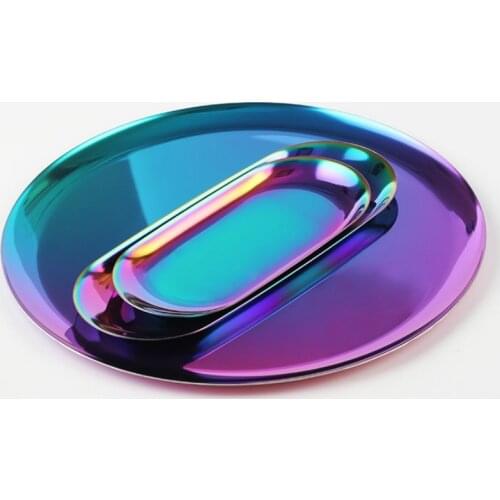 Golden Storage Tray Stainless Steel Fruit Tray Metal Round Tea Tray Decoration European Fruit Plate Dinner Serving Platter