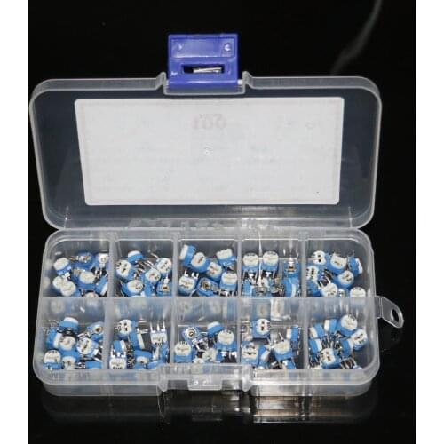 100Pcs 10 Values Variable Resistor 500R To 1M RM065 Carbon Film Horizontal Trimpot Potentiometer Resistor Assortment Kit