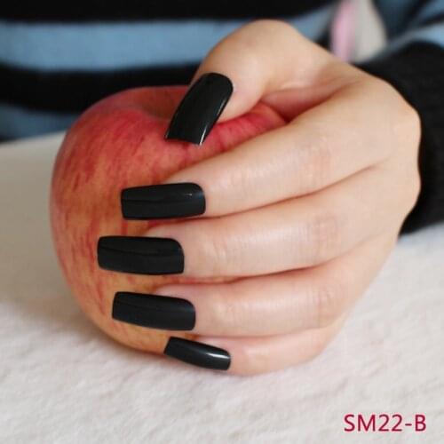 20pcs/set Black Candy Fasle Nails Shiny Flat Fake Nails Full Wraps Tips Ultra Long Press-on Nails in 10 Size R22-BL
