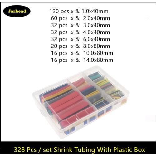 328Pcs / Set Polyolefin Heat Shrinkable Tube Various Insulation Heat Shrinkable Cable Insulation 2: 1 Sleeve With Plastic Box