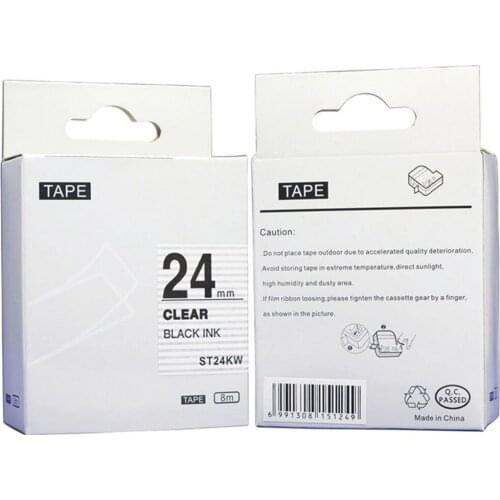 5PK 24mm KINGJIM Label Tape Cartridge ST24KW/ LC-6TBW BLACK ON CLEAR for TepraPro and Labelworks printer